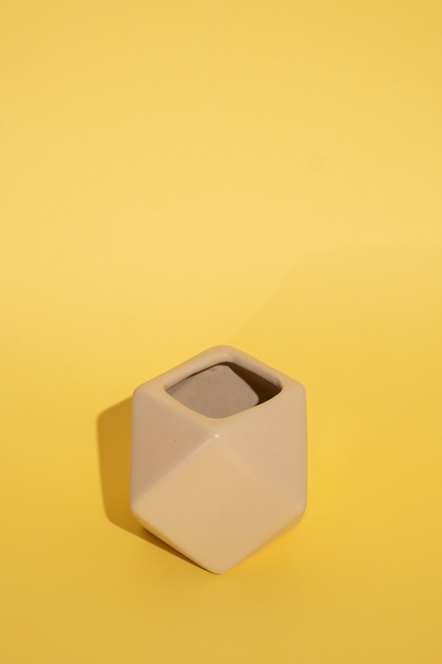 Small Faceted Cubic Beige Pot