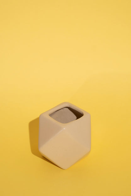 Small Faceted Cubic Beige Pot
